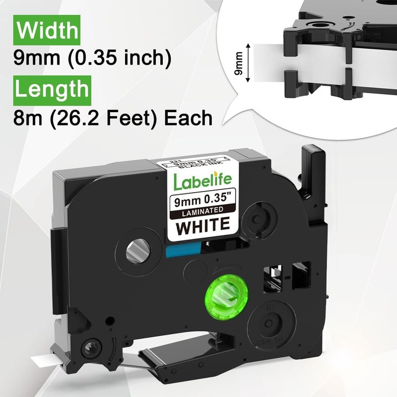 Labelife Replacement for Brother P Touch Label Tape 9mm TZe-221 TZe221 TZe TZ Tape 9mm 0.35 Laminated White Compatible with Brother PT-D210 PT-D220 PT-H110 PT-D400 Label Makers, 3/8 Inch, 3-Pack - Image 3